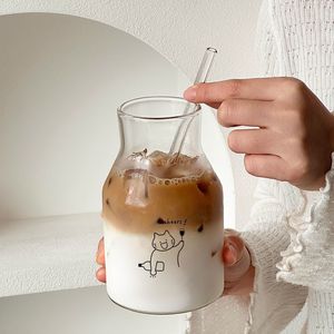 Bicchiere in Vetro di Design di Alta Gamma con Cannuccia per Caffè Freddo e Succhi, Stile Ins, Grande Capacità - Product Image 2
