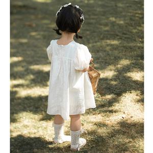 Robes d'été blanches pour petites filles, 100% coton, manches bouffantes - Product Image 5