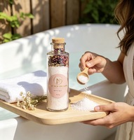 Botol Kaca Bening Penutup Gabus Dewdrop Dream dengan Bunga Mawar Kering, Garam Mandi Aromaterapi, Garam Epsom untuk Spa Soak, Logo Kustom OEM ODM