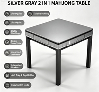 Table de Mahjong Automatique 2-en-1 Gris Argenté avec Plateau de Repas, Ultra Silencieuse et Stable pour le Mélange des Cartes, Idéale pour la Maison, les Dîners et les Fêtes