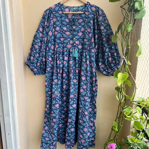 Robe maxi bohème tuniques indiennes imprimées en blocs robes à main robe longue en coton indien robe imprimée indienne - Product Image 1