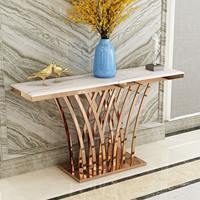 YSS Tables console modernes de luxe Table d'entrée en métal or rose avec marbre pour meubles de maison pour salon ou couloir