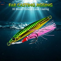 Jig de pêche holographique laser 25g-60g avec hameçons assistants doubles et lamelles scintillantes pour la pêche verticale au jigging lent des poissons prédateurs