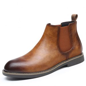 Bottines Chelsea pour hommes, automne/hiver 2025, couleur café, style britannique vintage tendance, mocassins en cuir véritable, imperméables, doublure en polaire - Product Image 6
