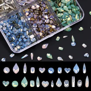 Pedras de strass de cristal reto para decoração, 20 unidades/pacote opal, formas mistas, pedras com glitter em 3d, pedras para decoração