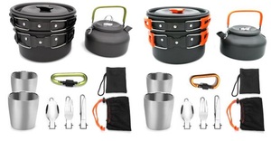 Survival Outdoor Camping Cookware Set ,10pcs Camping Cookware <strong>Mess</strong> <strong>Kit</strong>, Lightweight Pot Pan Kettle with 2 Cups - Product Image 2