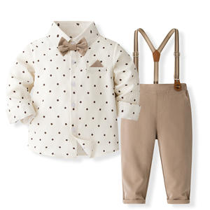 Nouvelle Arrivée Ensemble Chemise Rayée à Manches Longues et Pantalon à Bretelles pour Garçons Tenue Formelle pour Tout-Petits Fournisseur ODM OEM - Product Image 3