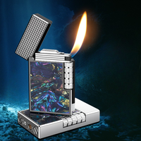 DEBANG 45 °   Briquet à flamme oblique en alliage de zinc gravé, incrustation de coquille d'ormeau naturelle, son claquant, cadeau