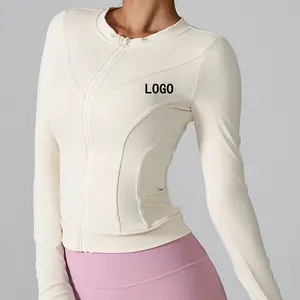 Long Sleeves Women Exercise Tops Waistcoat Thread Yoga Running Tops For Women Zipper Design Breathable Gym Sports Tops For Women