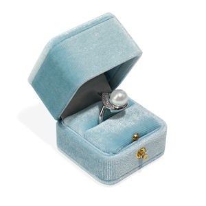 Weimei ขายดี velours Boite A Bijoux กล่องกำมะหยี่สีฟ้าอ่อนกล่องเครื่องประดับขนาดเล็กโลโก้ที่กำหนดเองกล่องแหวนหรูหราพร้อมกระดุม - Product Image 5