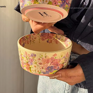 In stile moderno fiore floreale 4.5 pollici alto-piede smalti usa e getta Color ceramica in stoviglie per uso domestico per <span class=keywords><strong>ciotole</strong></span> per zuppa di spaghetti di riso - Product Image 3