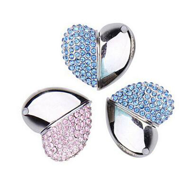 Custom logo  Free Sample Usb Memory Flash Drive Jewelry Gift 1gb 2gb 4gb 8gb 16gb 32gb Heart Shape Usb Flash 32gb Crystal Usb