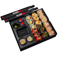 Individuell Bedruckte Geprägte Recycelte Lebensmittelgeeignete Papier-Sushi-Verpackungsbox Luxuriöse Schwarze Matte Takeaway-Box mit Deckel