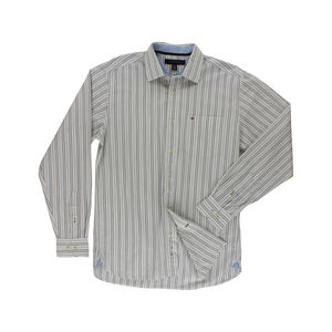 Camisa Tommy Hilfiger para Hombre con Cuello a Rayas y Botones, Blanca/Gris, Talla M, Color: Blanco |   100% Auténtico - Product Image 1
