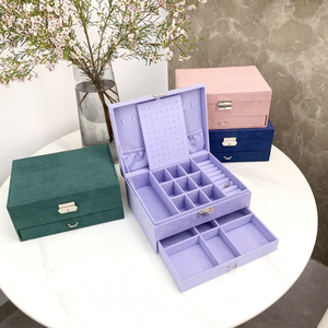 Supplier Wholesale Velvet <b>Jewelry</b> <b>Box</b> Double-layer Large-capacity Earrings Ring Bracelet Necklace Bangle Studs Storage Case - Product Image 1