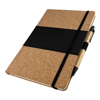 Carnet promotionnel A5 élégant en liège naturel avec couverture rigide et intérieur lisse en PU noir NB020, carnet promotionnel A5 Dickens avec stylo