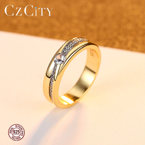Anelli CZCITY in Argento Sterling 925 Dorato con Zirconia Cubica, Grandi Anelli da Donna per Coppie e Matrimoni Disponibili - Product Image 4