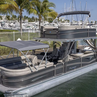 Bateau ponton à double pont en aluminium soudé de 9 m (30 pieds) avec moteur hors-bord de 150 CV et toboggan aquatique sportif