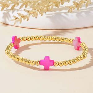 Nouveau Boho été 18K or rempli plaqué pour Bracelet ensemble arc-en-ciel croix extensible mode coquille principalement en laiton pour cadeau femme - Product Image 4