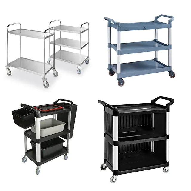 Restaurant Kitchen Plastic Heavy Duty Easy To Install 3 Tier Utility Cart Trolley Service Cart