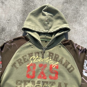 Sudadera con capucha de algodón de 500 g/m² para hombre, con logo personalizado, estilo urbano, lavado ácido, oversize, con cremallera - Product Image 4