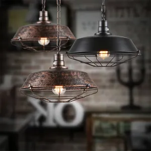 American Retro Iron Pendant Lights Loft Industrial Creative Dining Room Clothing Store Cafe Pot Cover Netting Hanging Lamp Decor