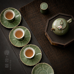 Posavasos de cerámica retro con esmalte verde bambú, tapete redondo aislante del calor para ceremonia del té, uso doméstico. - Product Image 1