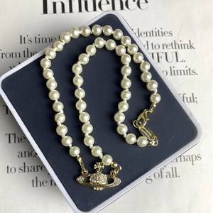 Collana Saturno in Rame con Perle Finte e Pietre Naturali, Stile Retrò, di Tendenza, Lusso Leggero, Catena Sportiva da Donna - Product Image 3