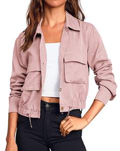 Chaquetas recortadas Safari para <span class=keywords><strong>mujer</strong></span> Abrigo <span class=keywords><strong>Anorak</strong></span> ligero de gran tamaño con botones y bolsillos - Product Image 3