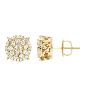 Elegant <b>Silver</b> Cut Cluster Earrings with Lab Grown Diamonds 10K Yellow Gold Plated Unisex Jewelry for Special Occasions - Product Image 3