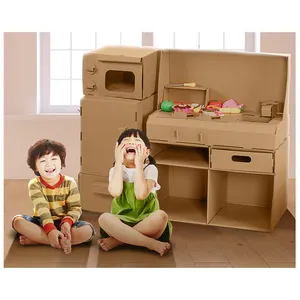 Children's kitchen toys kindergarten play house set cardboard kitchen stove fridge