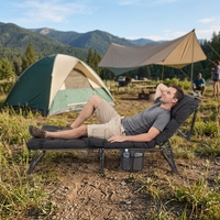 Lit de camping pliable rembourré haute densité avec poche latérale de rangement, lit de camp inclinable réglable pour le glamping de luxe et le bureau