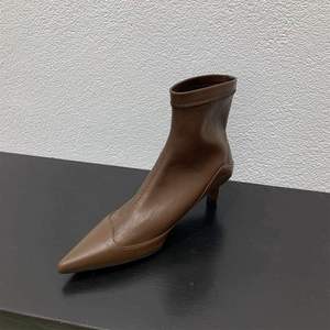 Women's French Pointed Toe Ankle Boots New Low <b>Heel</b> Fashionable Soft Leather Shoes Premium Quality Casual Walking Boots - Product Image 4