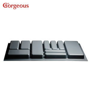 Organisateur de tiroir extensible pour couverts, gris, en plastique PVC, pour cuisine, bureau, carton, carré, moderne - Product Image 6