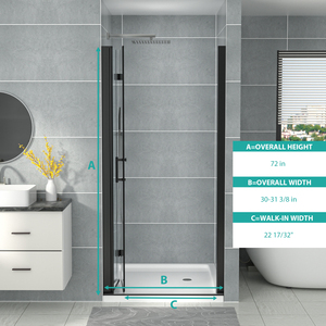 Bi-Fold vòi hoa sen cửa-34 "W x 72" H, Frameless với 1/4 "rõ ràng Tempered Glass đánh bóng Matte Đen - Product Image 3