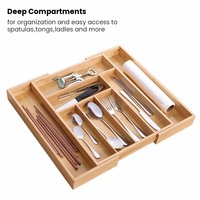 Organisateur de tiroir à couverts universel extensible BSB07-1 en bambou 100% naturel, 8 compartiments, plateau porte-ustensiles de cuisine