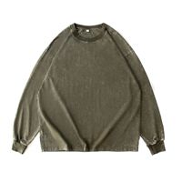 T-shirt en coton épais à col rond, manches longues, coupe ample, style rétro délavé, avec logo personnalisé, grande taille, épaules tombantes, imprimé