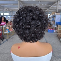 Perruques en cheveux humains bouclés crépus avec frange, prêtes à porter, sans dentelle frontale, sans colle, en cheveux humains péruviens, fabriquées à la machine