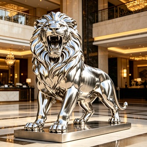 Sculpture de <span class=keywords><strong>lion</strong></span> en acier inoxydable personnalisable BZY, grande et imposante, pour hall d'hôtel, bureau ou parc - Product Image 4