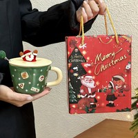Tasse à café de Noël en céramique avec couvercle figurine Père Noël, peinte à la main, mignonne, originale, adorable, pour les fêtes, la maison et le bureau