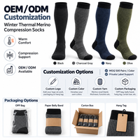 Chaussettes de compression thermiques en laine mérinos personnalisées pour l'hiver, 15-20 mmHg, chaussettes chaudes en laine, hauteur genou, fabricant OEM, marque privée