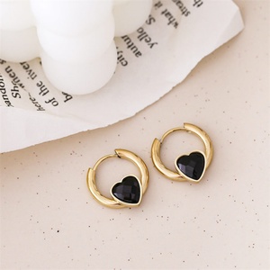 Tarnish Free Stainless Steel Hoop <b>Earring</b> Gold Plated Heart Zircon Charm <b>Earring</b> - Product Image 3