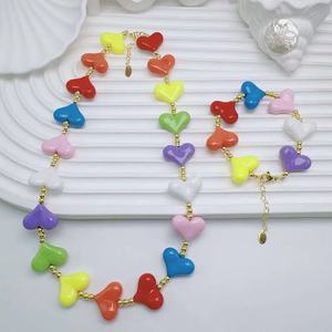 Ensemble de collier en perles dorées, bracelet à breloques en acrylique pastel, pendentif, bijoux, cadeau pour femmes - Product Image 4