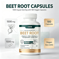 Complément Alimentaire OEM Racine de Betterave avec Vitamine C, Zinc, Baies de Sureau, Grenade et Pépins de Raisin 1500 mg 180 Capsules Végétales