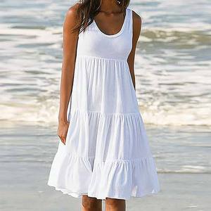 Robe d'été décontractée pour femmes, sans manches, ample, grande taille, robe de plage maxi unie pour femmes - Product Image 2