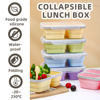 Boîtes à lunch pour enfants pliables à 3 compartiments, en silicone de qualité alimentaire, étanches, portables, utilisables au micro-ondes, chauffables, avec design pliable