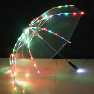 도매 2022 새로운 레이브 네온 사용자 정의 야외 우산 다채로운, 빛나는 Led 조명 투명 비 우산/