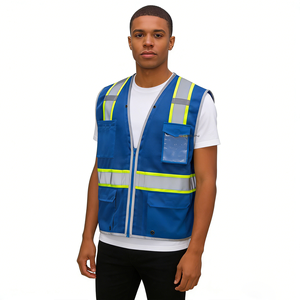 เสื้อกั๊กนิรภัยตาข่ายโพลีเอสเตอร์สะท้อนแสงแบบหนาพิเศษ ระบายอากาศได้ดี สีน้ำเงินไฮป์ไลท์ มองเห็นได้ชัดเจน พร้อมโลโก้ - Product Image 5