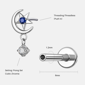 TOPOSH Celestial orecchini pendenti argento Design luna e stella con goccia di zircone per la cartilagine elica e Conch Piercing - Product Image 2