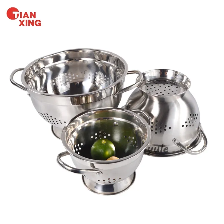 Colador de frutas y verduras duradero Tianxing, cestas, colador de malla de drenaje de acero inoxidable, cuenco mezclador, colador profundo
